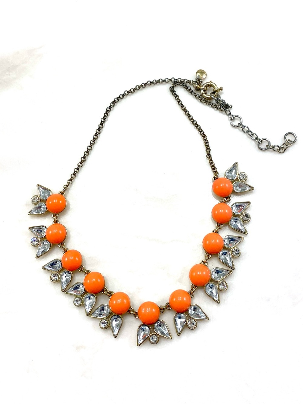 J. Crew Orange Bubble Statement Necklace Crystal Rhinestone Bauble Bib Collar